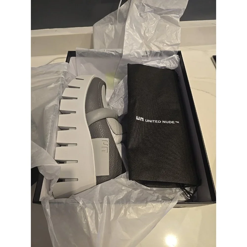 United Nude Loafers Composite Grip Shoes Gray Leather Wedge Chunky Platform 40 9 - Picture 7 of 10